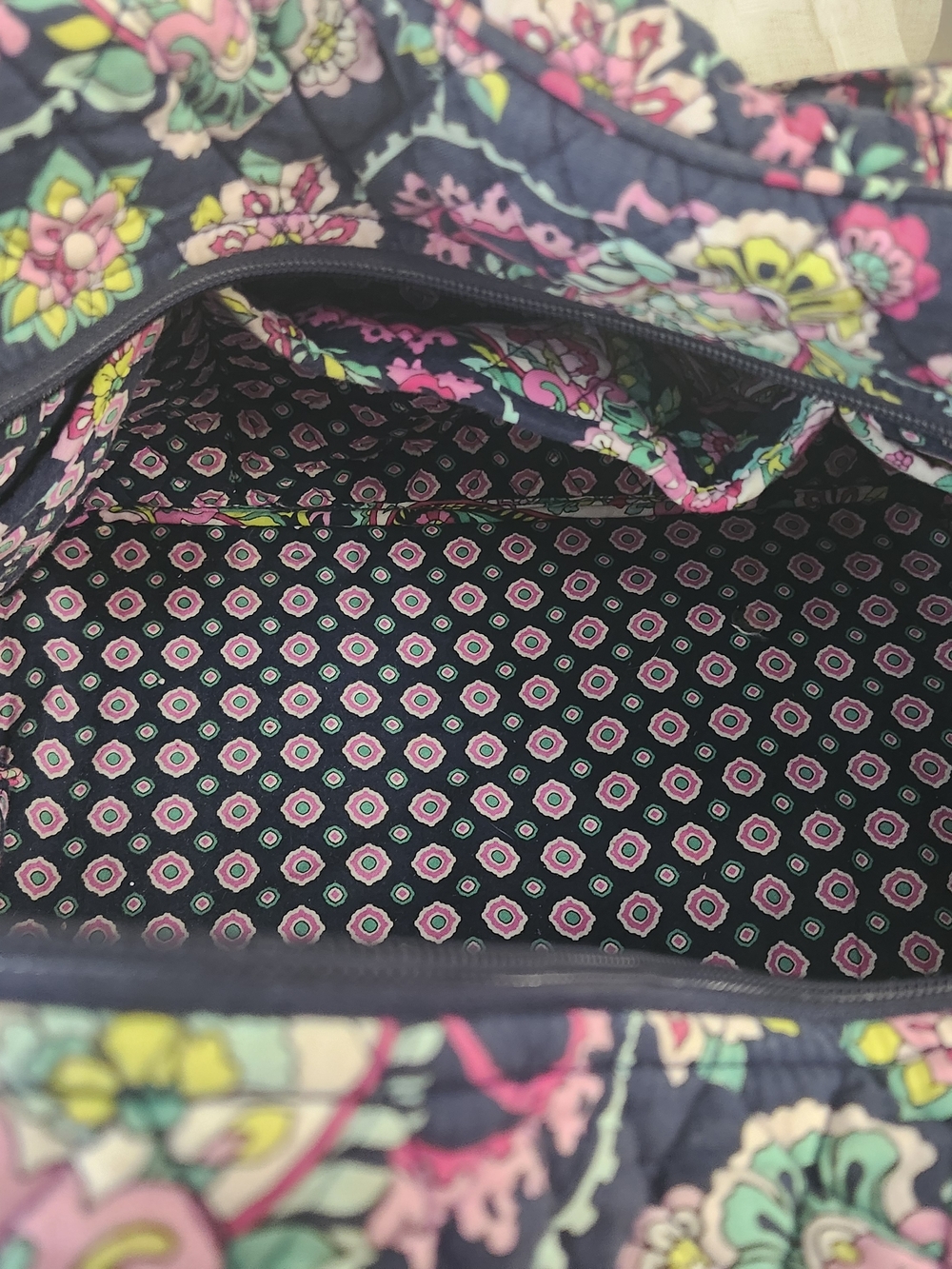 Vera Bradley Navy Quilted Floral Travel Tote with Pink & Green Accents - Picture 4 of 8
